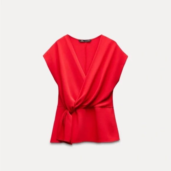 Zara Faux Wrap Knotted Crepe Top NWT (sold out in USA) - Picture 4 of 6